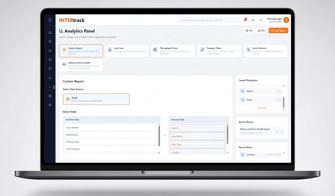 INTERtrack Analytics Panel with the custom report builder